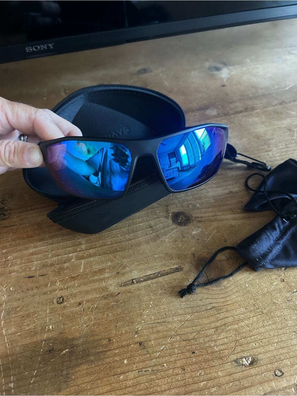 Men's Sunglasses with Blue Mirrored Lenses and Black Frame